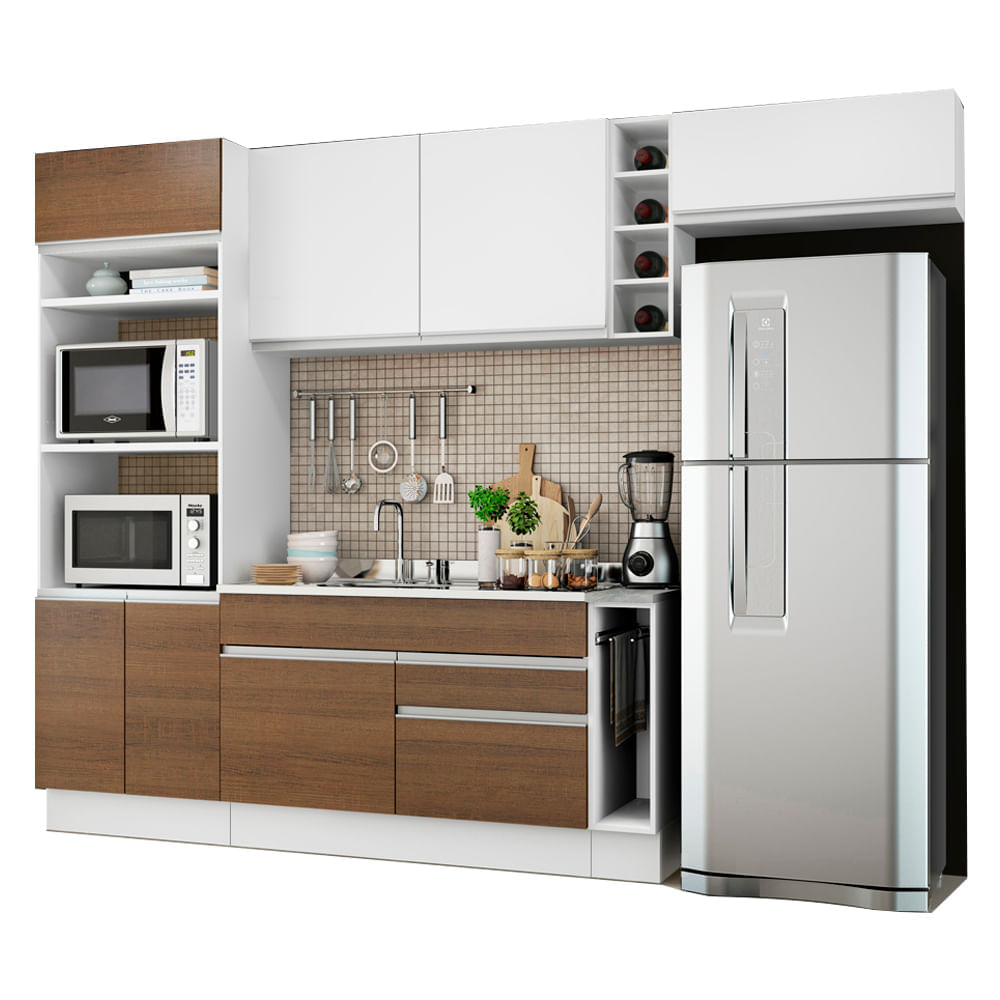 Mueble de Cocina Integral Safira 290 cm Blanco/Marrón/Blanco 04
