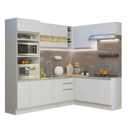 Mueble de Cocina Integral Esquinero Glamy 419 cm Blanco 01 Mueble de Cocina Integral Esquinero Glamy 419 cm Blanco 01
