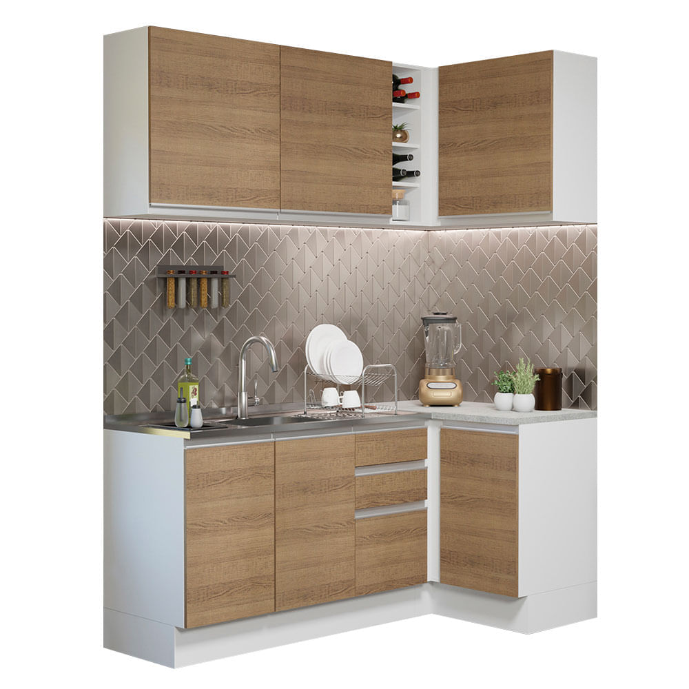 Mueble de Cocina Integral Esquinero Glamy 269 cm Blanco/Marrón 01