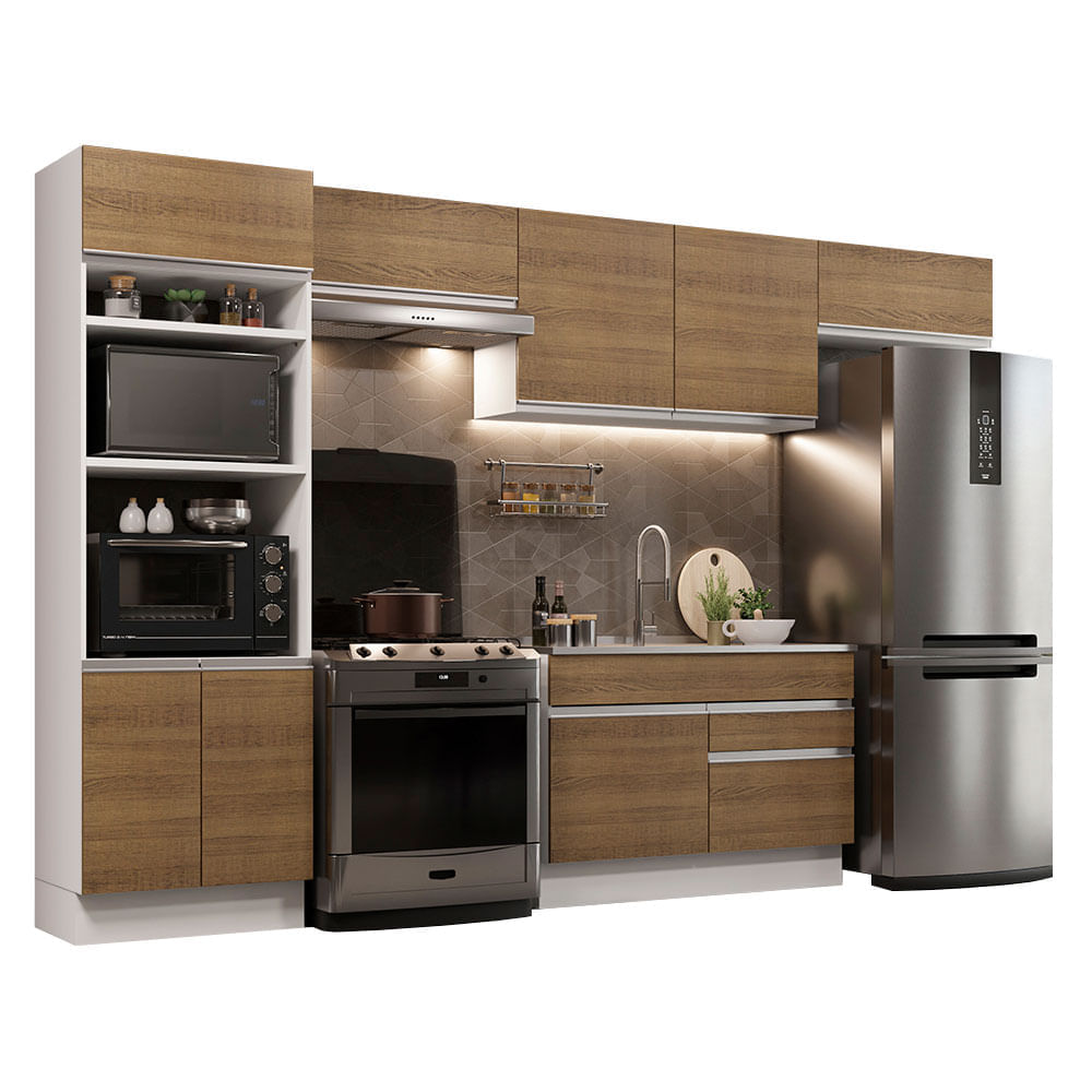 Mueble de Cocina Integral Glamy 350 cm Blanco/Marrón 01 Mueble de Cocina Integral Glamy 350 cm Blanco/Marrón 01