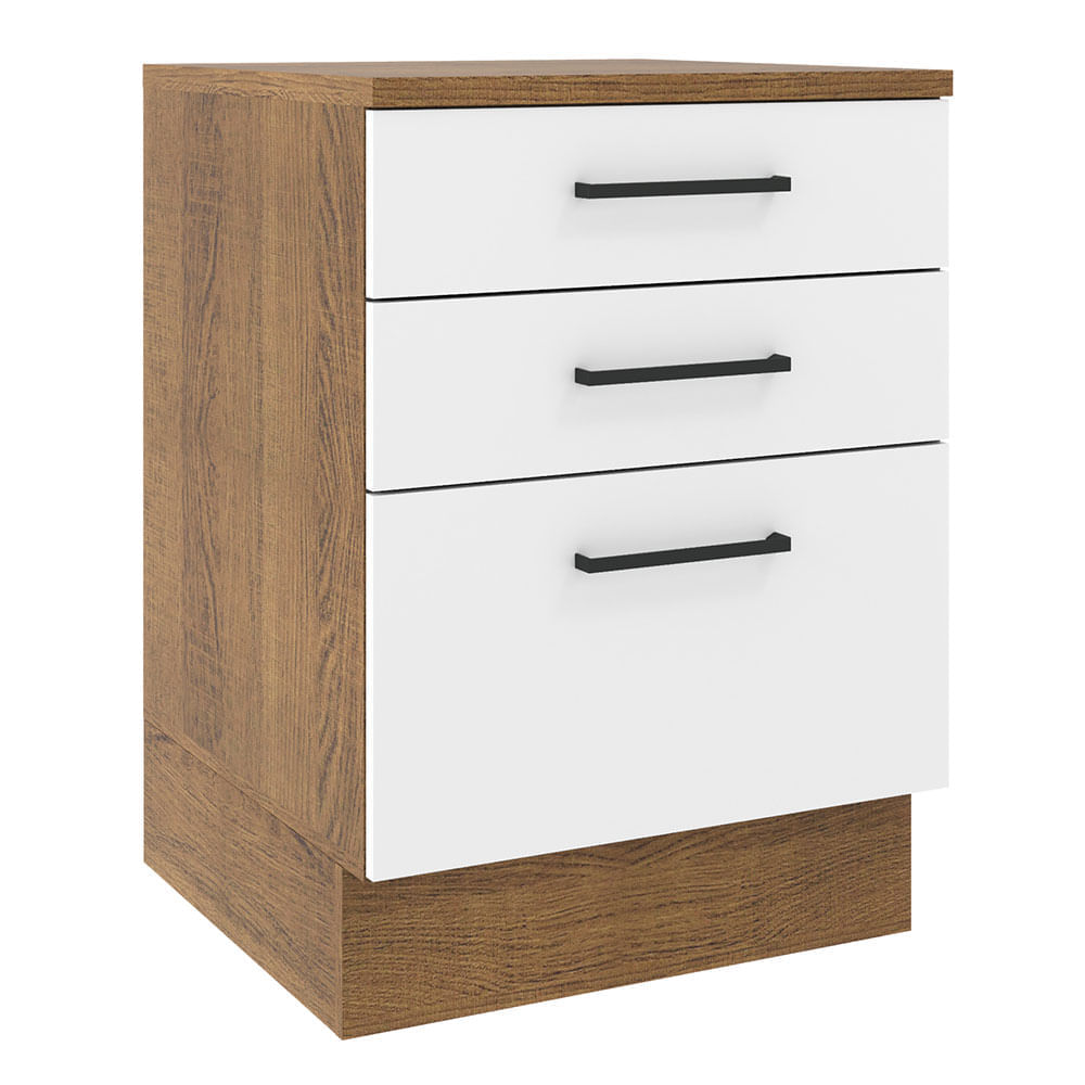Mueble de Cocina 3 Cajones Agata 60 cm Marrón/Blanco