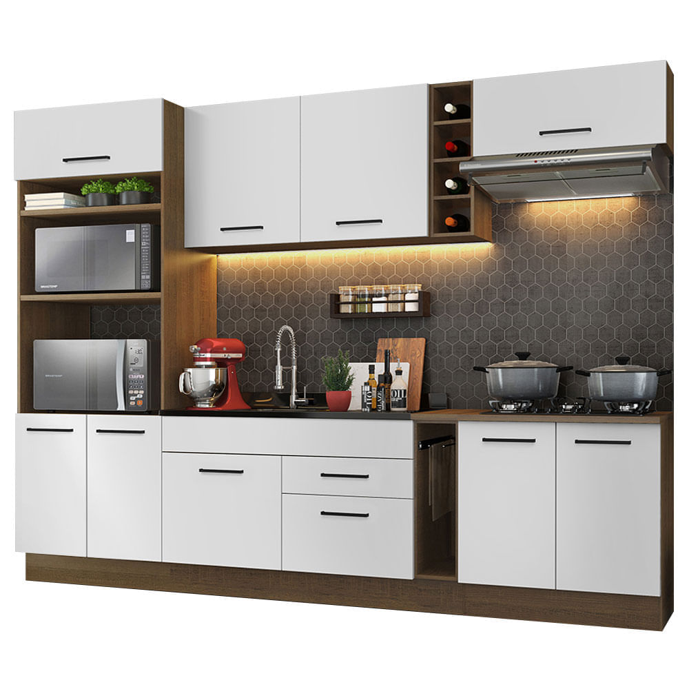 Mueble de Cocina Integral Agata 290 cm Marrón/Blanco 01 Mueble de Cocina Integral Agata 290 cm Marrón/Blanco 01