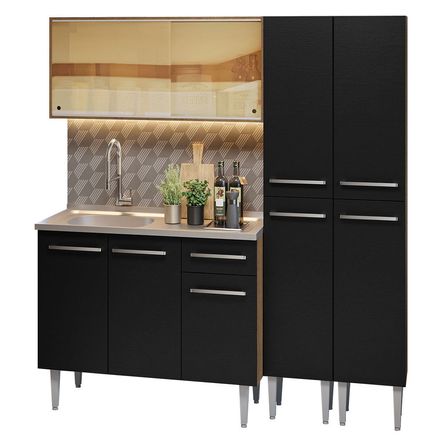Mueble de Cocina Integral Emilly 169cm con Fregadero Marrón/Negro 12 Mueble de Cocina Integral Emilly 169cm con Fregadero Marrón/Negro 12