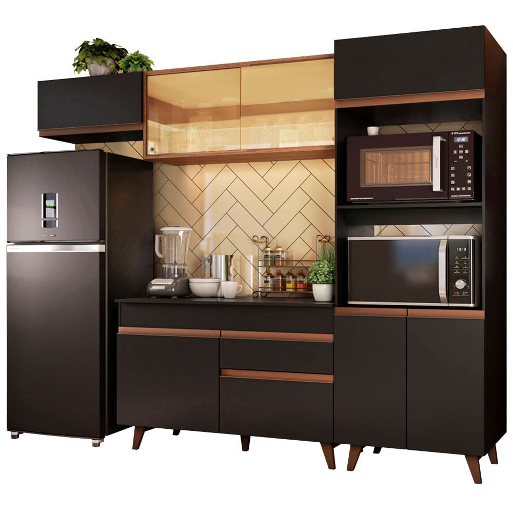 Mueble de Cocina Integral Reims 260 cm Negro/Marrón 01 Mueble de Cocina Integral Reims 260 cm Negro/Marrón 01
