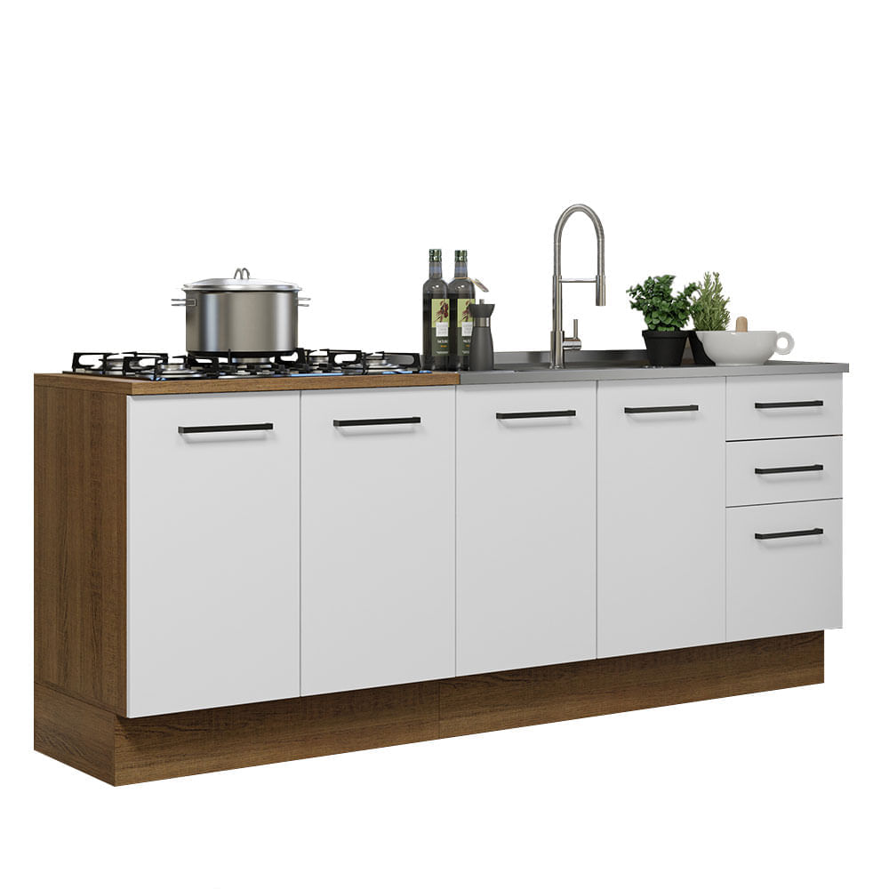 Kit 2 Muebles de Cocina 3 Cajones 4 Puertas Agata 200 cm Marrón/Blanco