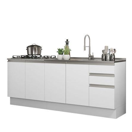 Kit 2 Muebles de Cocina 4 Puertas y 3 Cajones Glamy 200 cm Blanco
