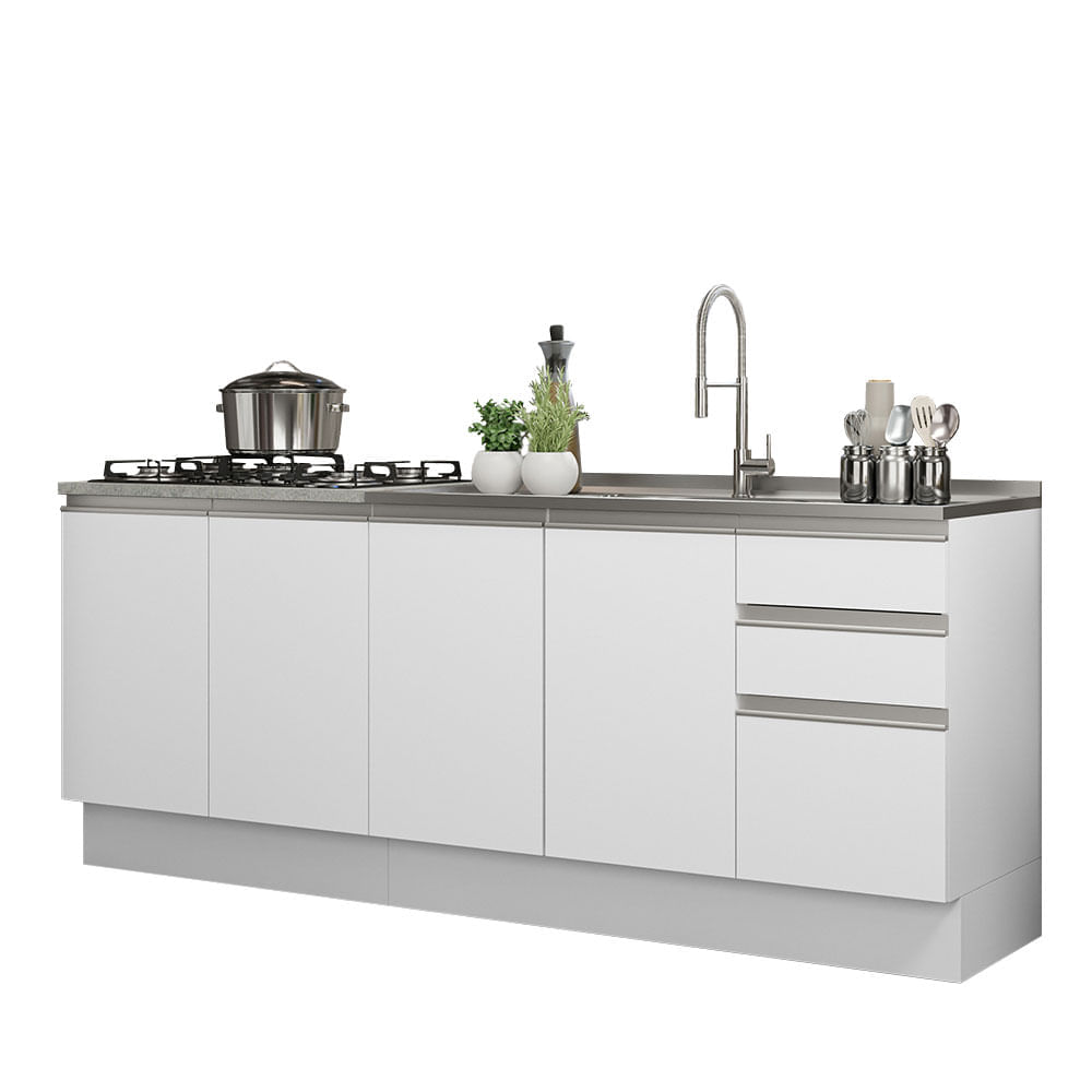 Kit 2 Muebles de Cocina 4 Puertas y 3 Cajones Glamy 200 cm Blanco