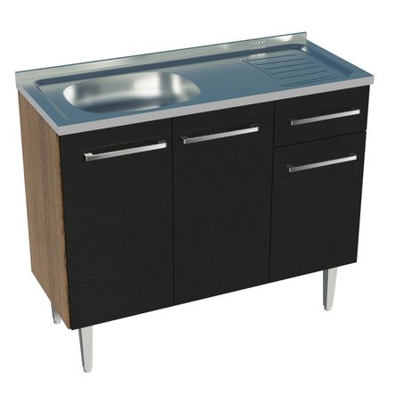 Mueble de Cocina Emilly 105cm con Fregadero Marrón/Negro