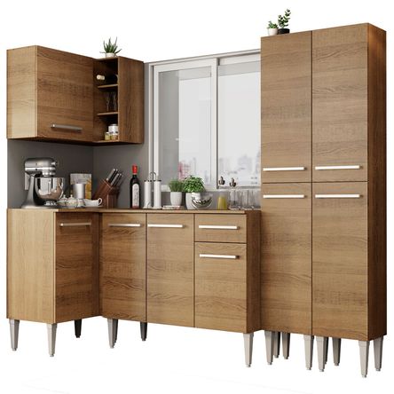 Mueble de Cocina Integral Emilly Music 293 cm Marrón 02 Mueble de Cocina Integral Emilly Music 293 cm Marrón 02