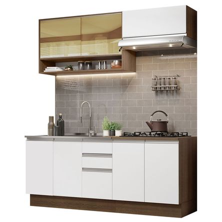 Mueble de Cocina Integral Glamy 200 cm Marrón/Blanco 03 Mueble de Cocina Integral Glamy 200 cm Marrón/Blanco 03
