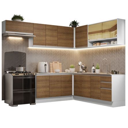 Mueble de Cocina Integral Esquinero Glamy 469 cm Blanco/Marrón 01
