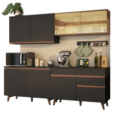 Mueble de Cocina Integral Reims 240 cm Negro/Marrón 01 Mueble de Cocina Integral Reims 240 cm Negro/Marrón 01
