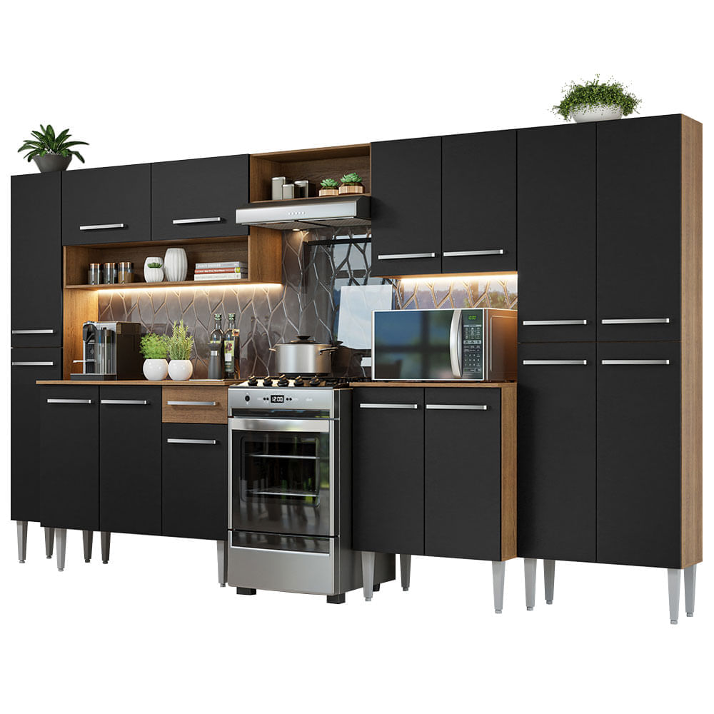 Mueble de Cocina Integral Emilly 325 cm Marrón/Negro 02