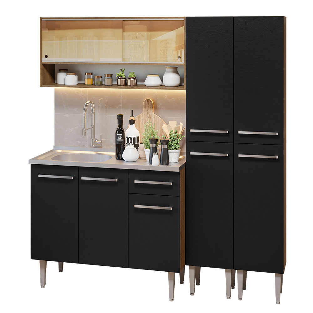 Mueble de Cocina Integral Emilly 169cm con Fregadero Marrón/Negro 14