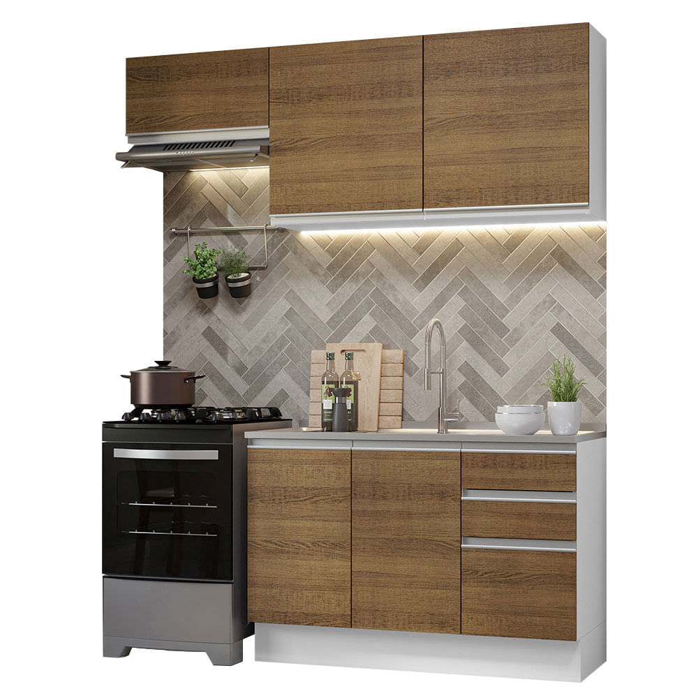Mueble de Cocina Integral Glamy 180 cm Blanco/Marrón 09 Mueble de Cocina Integral Glamy 180 cm Blanco/Marrón 09