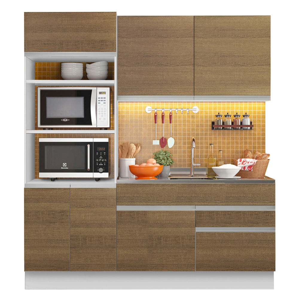 Mueble de Cocina Integral Lívia 190 cm Blanco/Marrón