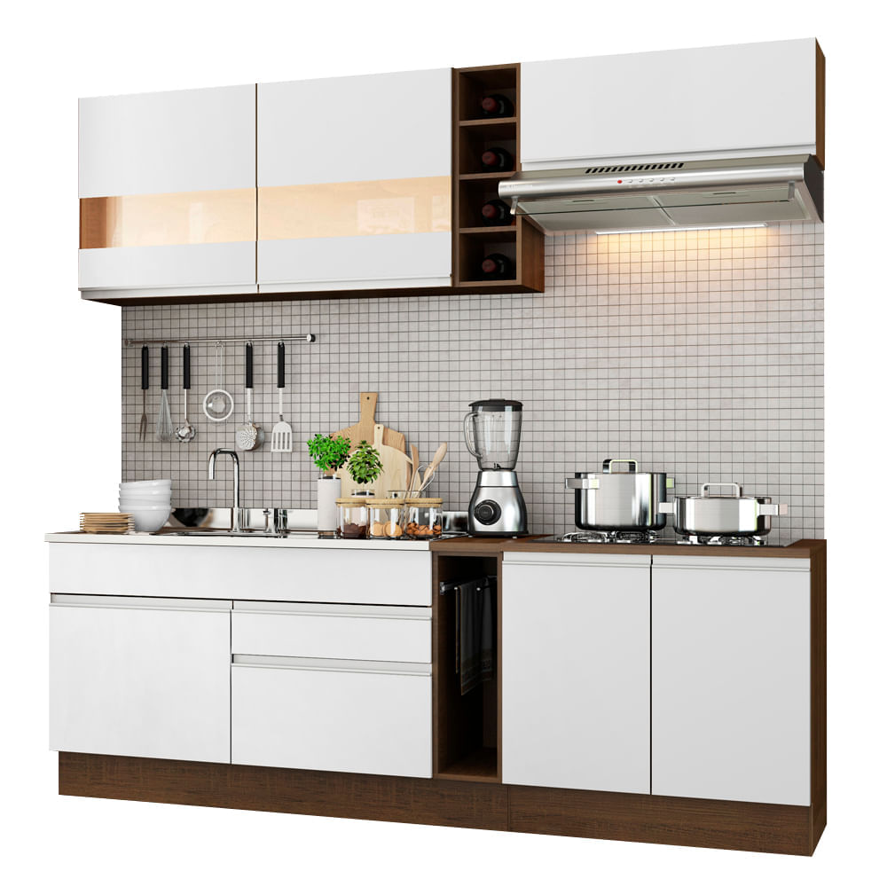 Mueble de Cocina Integral Parma 220 cm Marrón/Blanco 02 Mueble de Cocina Integral Parma 220 cm Marrón/Blanco 02
