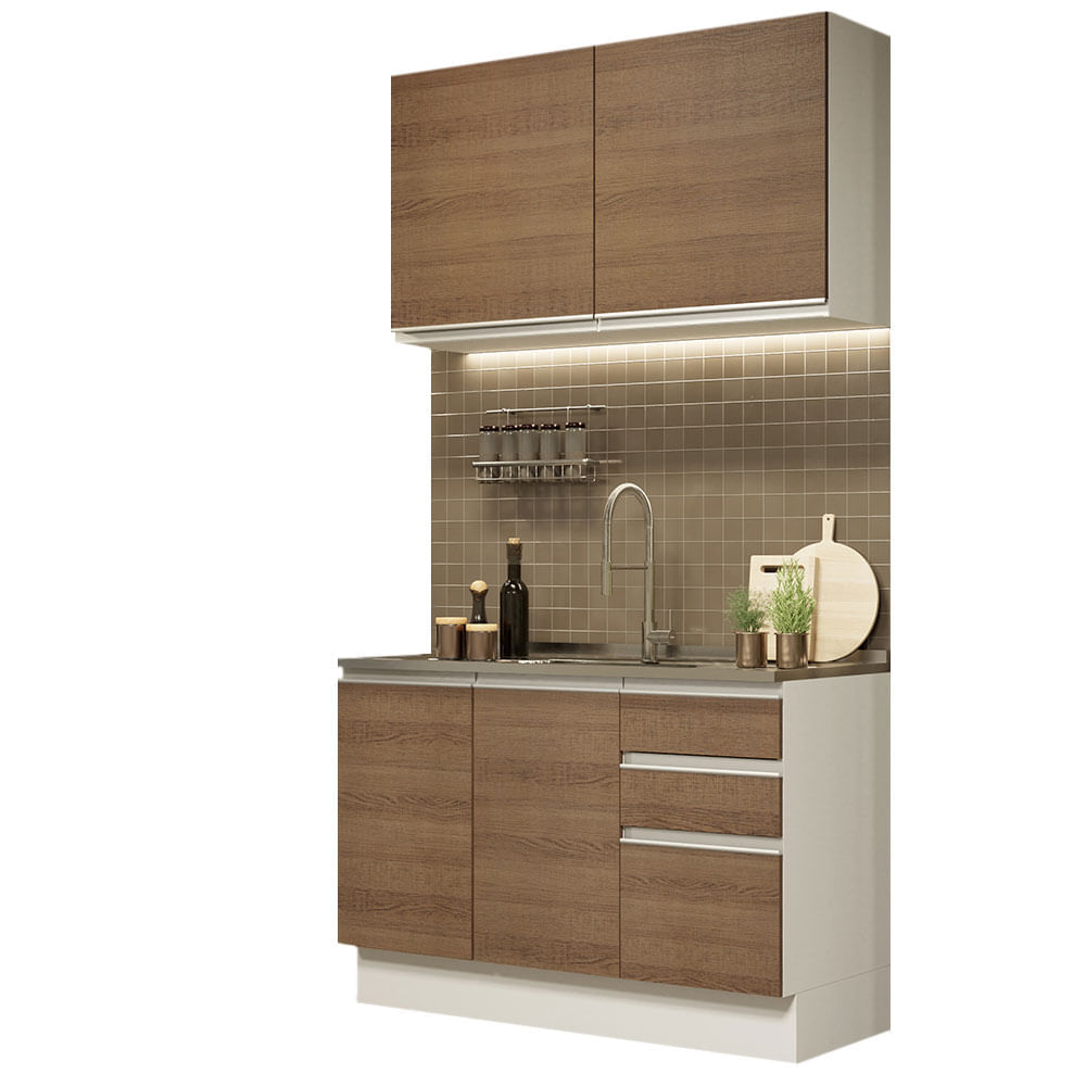 Mueble de Cocina Integral Glamy 120 cm Blanco/Marrón 03 Mueble de Cocina Integral Glamy 120 cm Blanco/Marrón 03