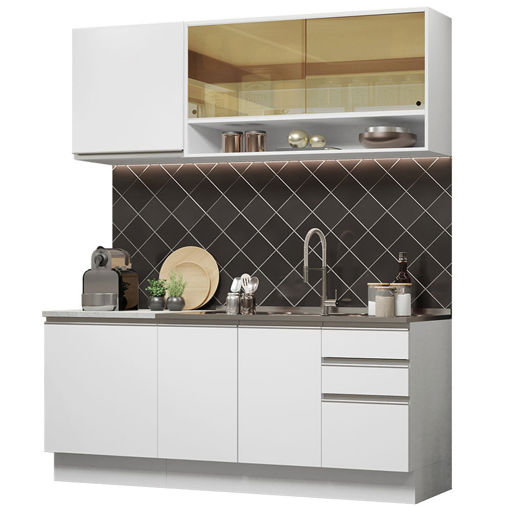 Mueble de Cocina Integral Glamy 180 cm Blanco 06 Mueble de Cocina Integral Glamy 180 cm Blanco 06
