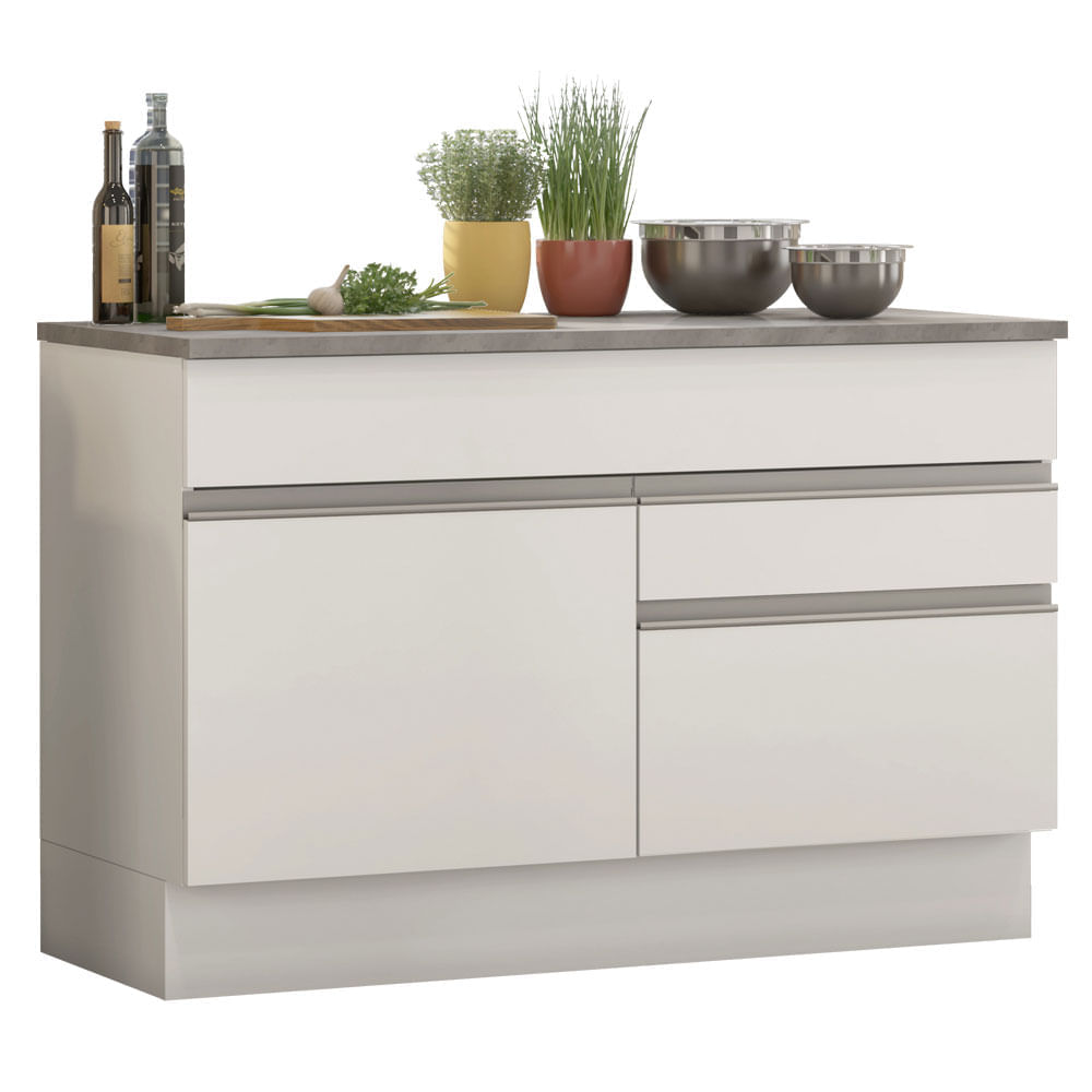 Mueble de Cocina 1 Puerta y 2 Cajones Glamy 120 cm con Encimera Blanco Mueble de Cocina 1 Puerta y 2 Cajones Glamy 120 cm con Encimera Blanco