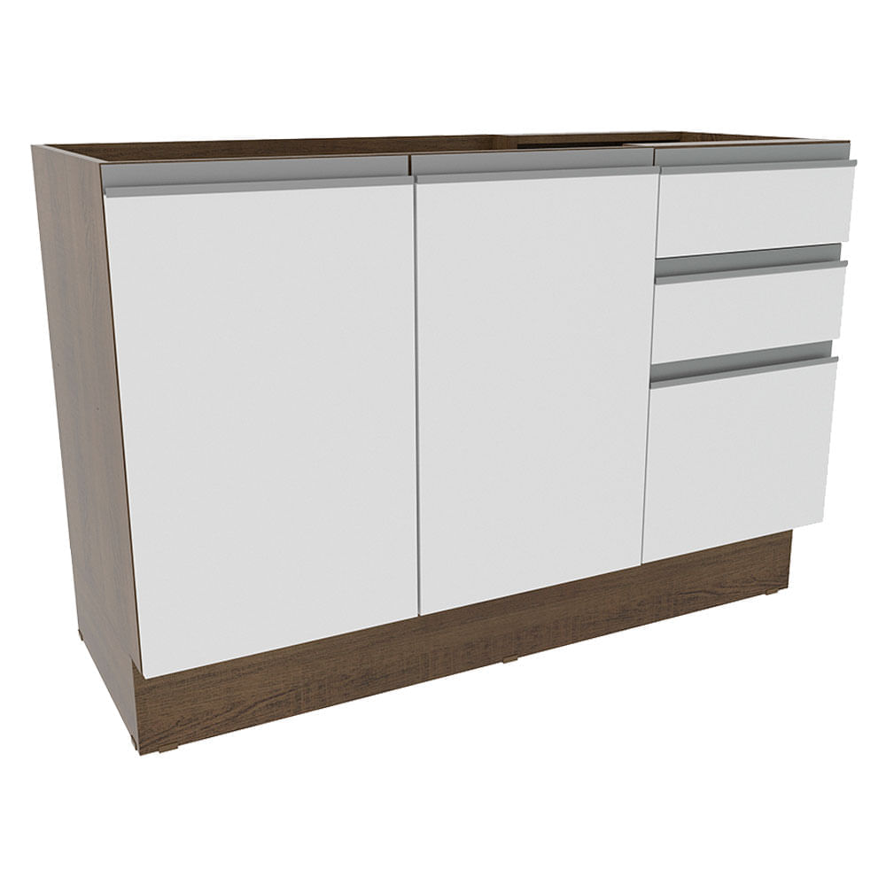 Mueble de Cocina 2 Puertas y 3 Cajones Glamy 120 cm Marrón/Blanco Mueble de Cocina 2 Puertas y 3 Cajones Glamy 120 cm Marrón/Blanco