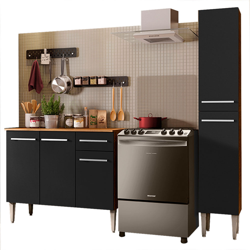 Mueble de Cocina Integral Emilly Silver 137 cm Marrón/Negro 01 Mueble de Cocina Integral Emilly Silver 137 cm Marrón/Negro 01