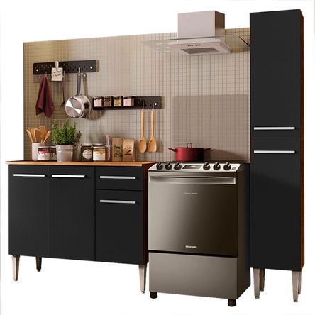 Mueble de Cocina Integral Emilly Silver 137 cm Marrón/Negro 01 Mueble de Cocina Integral Emilly Silver 137 cm Marrón/Negro 01