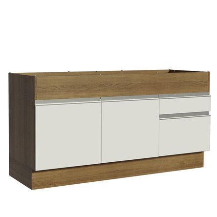 Mueble de Cocina 2 Puertas y 2 Cajones Glamy 150 cm Marrón/Blanco