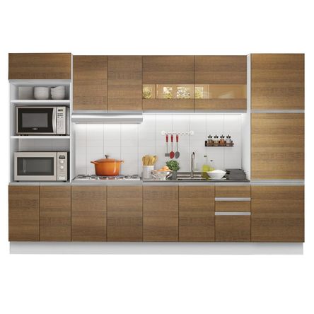 Mueble de Cocina Integral Olimpia 330 cm Blanco/Marrón 02 Mueble de Cocina Integral Olimpia 330 cm Blanco/Marrón 02
