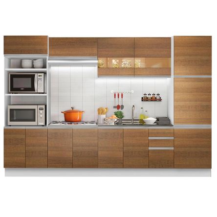 Mueble de Cocina Integral Roma 330 cm Blanco/Marrón 01 Mueble de Cocina Integral Roma 330 cm Blanco/Marrón 01