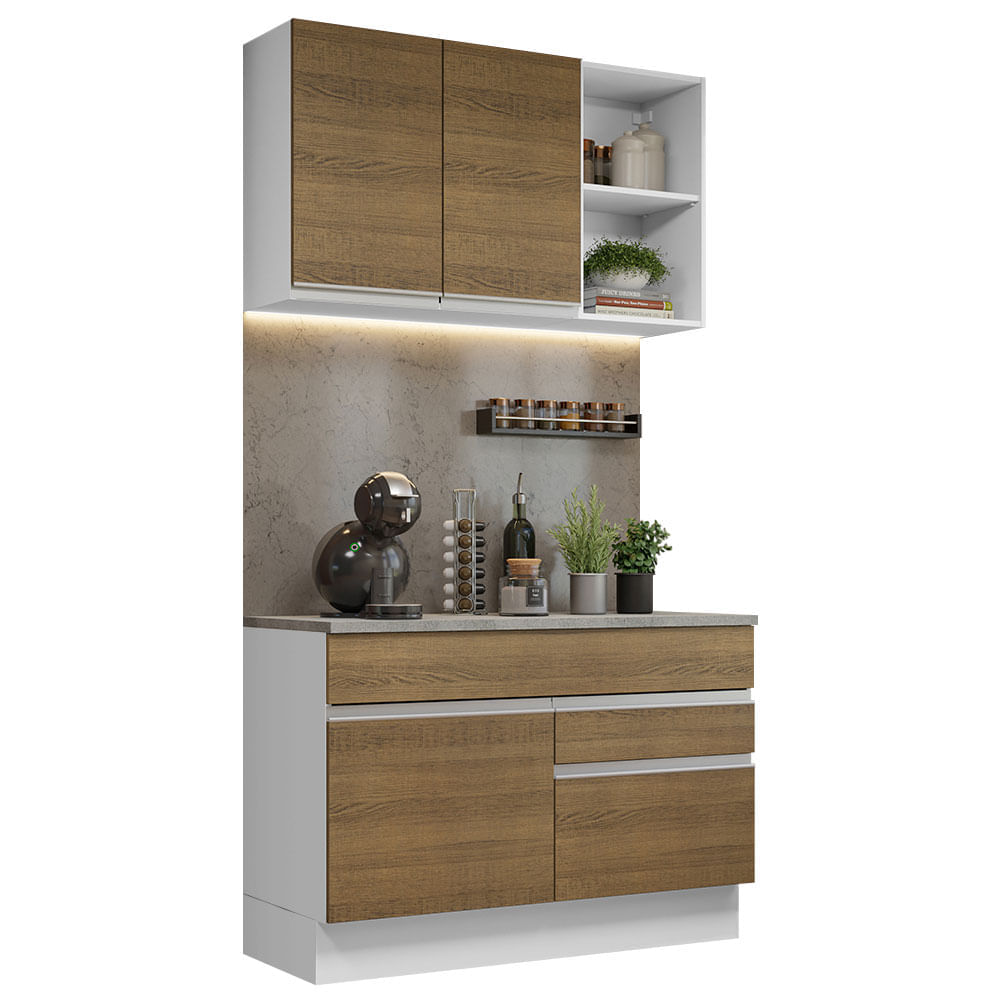 Mueble de Cocina Integral Glamy 120 cm Blanco/Marrón 08
