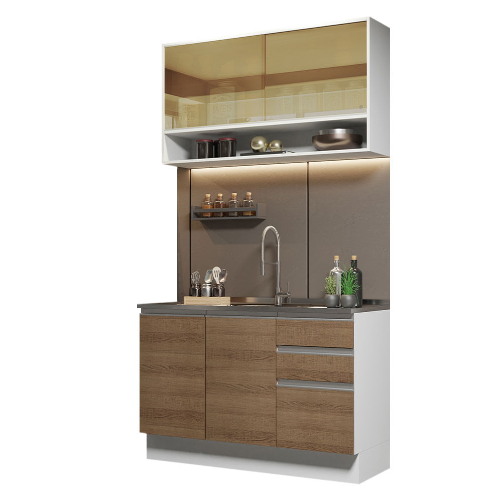 Mueble de Cocina Integral Glamy 120 cm Blanco/Marrón 05 Mueble de Cocina Integral Glamy 120 cm Blanco/Marrón 05