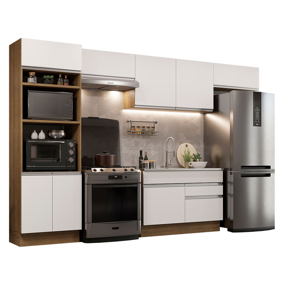 Mueble de Cocina Integral Glamy 350 cm Marrón/Blanco 01 Mueble de Cocina Integral Glamy 350 cm Marrón/Blanco 01