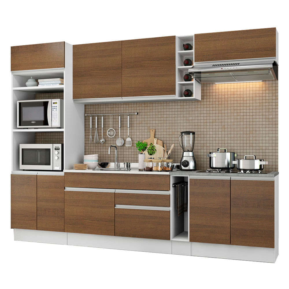 Mueble de Cocina Integral Vicenza 290 cm Blanco/Marrón Mueble de Cocina Integral Vicenza 290 cm Blanco/Marrón