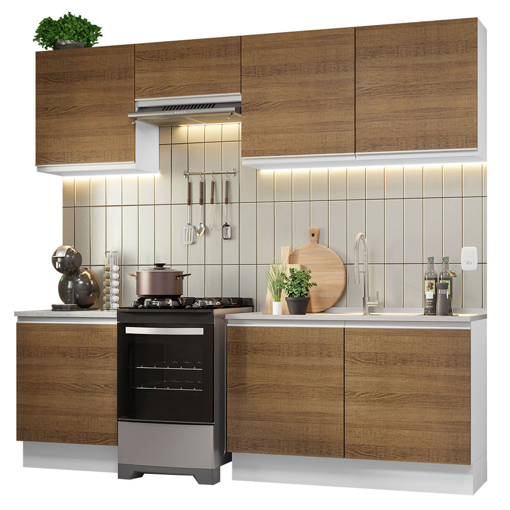 Mueble de Cocina Integral Glamy 240 cm Blanco/Marrón 09 Mueble de Cocina Integral Glamy 240 cm Blanco/Marrón 09