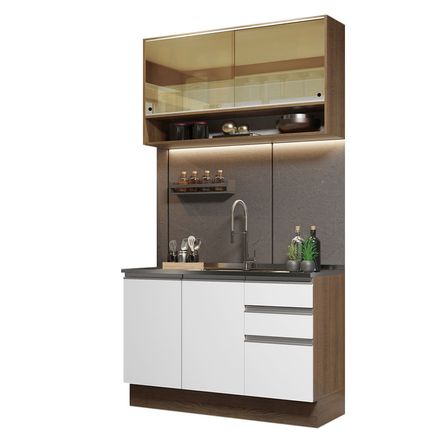 Mueble de Cocina Integral Glamy 120 cm Marrón/Blanco 02 Mueble de Cocina Integral Glamy 120 cm Marrón/Blanco 02
