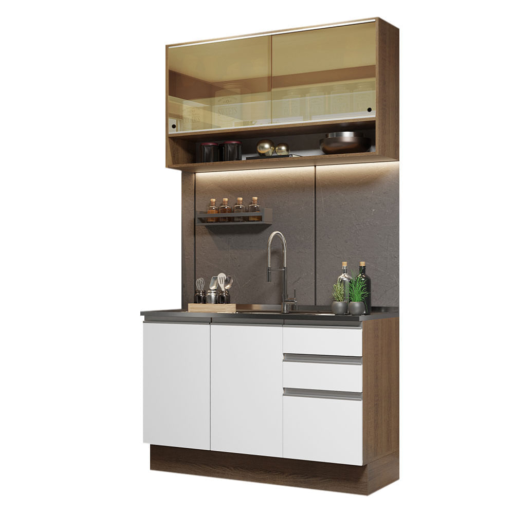 Mueble de Cocina Integral Glamy 120 cm Marrón/Blanco 02