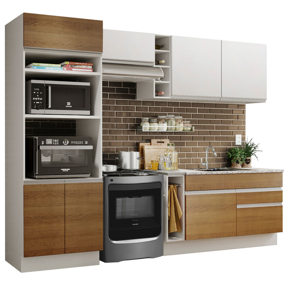 Mueble de Cocina Integral Jade 270 cm Blanco/Marrón/Blanco 09 Mueble de Cocina Integral Jade 270 cm Blanco/Marrón/Blanco 09