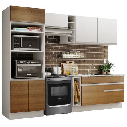 Mueble de Cocina Integral Jade 270 cm Blanco/Marrón/Blanco 09