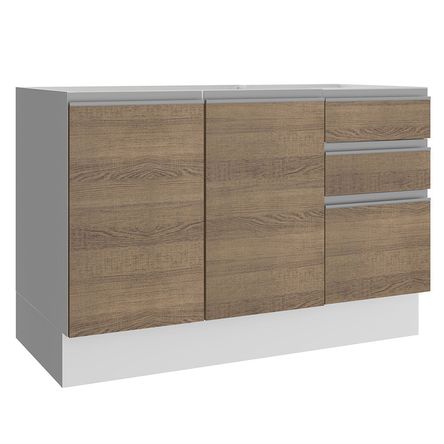 Mueble de Cocina 2 Puertas y 3 Cajones Glamy 120 cm Blanco/Marrón Mueble de Cocina 2 Puertas y 3 Cajones Glamy 120 cm Blanco/Marrón