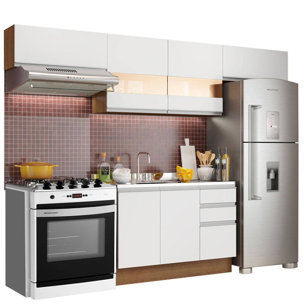 Mueble de Cocina Integral Marina 280 cm Marrón/Blanco 01 Mueble de Cocina Integral Marina 280 cm Marrón/Blanco 01