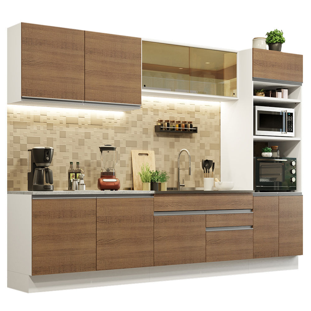 Mueble de Cocina Integral Glamy 310 cm Blanco/Marrón 01 Mueble de Cocina Integral Glamy 310 cm Blanco/Marrón 01