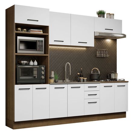 Mueble de Cocina Integral Agata 270 cm Marrón/Blanco 01 Mueble de Cocina Integral Agata 270 cm Marrón/Blanco 01