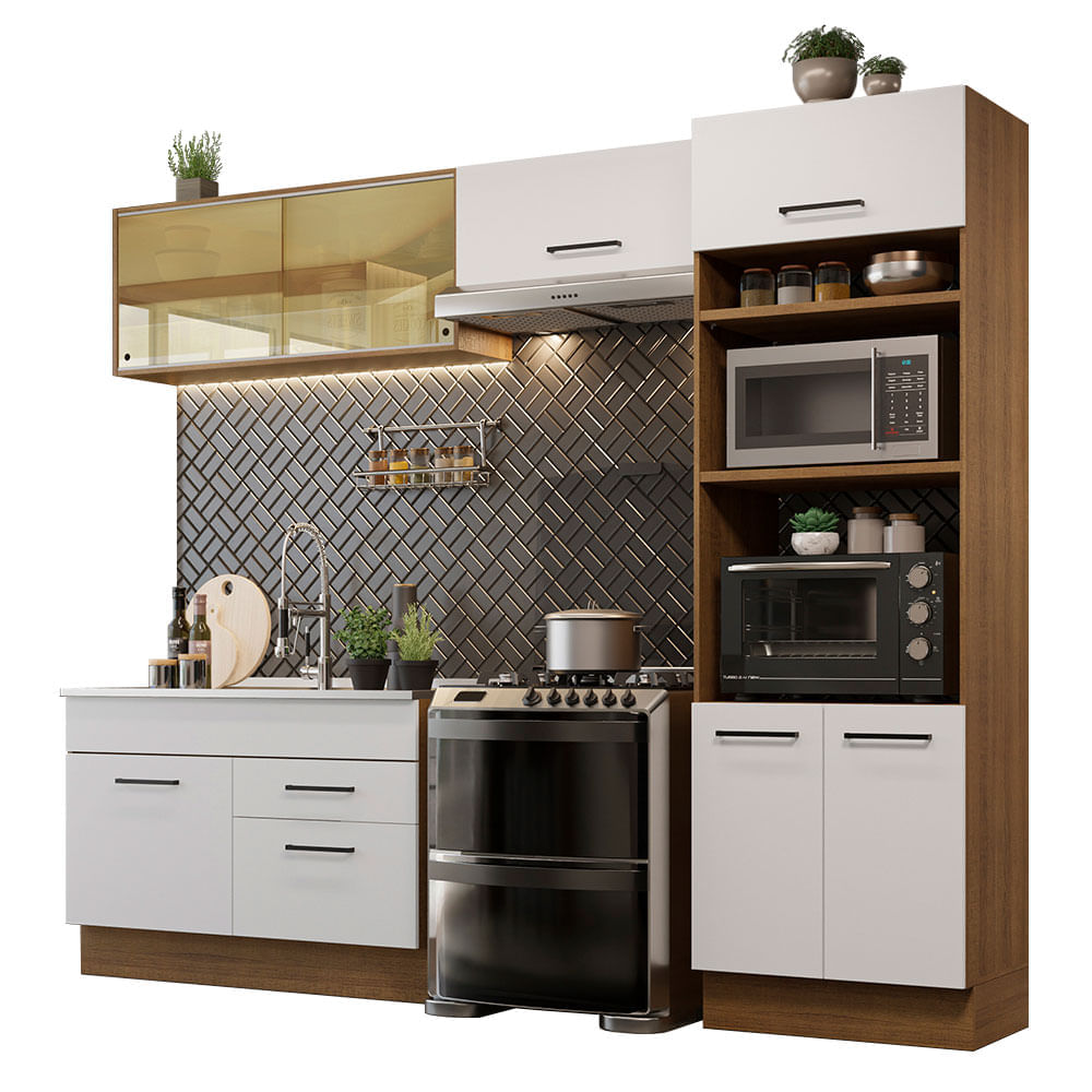 Mueble de Cocina Integral Agata 270 cm Marrón/Blanco 05 Mueble de Cocina Integral Agata 270 cm Marrón/Blanco 05