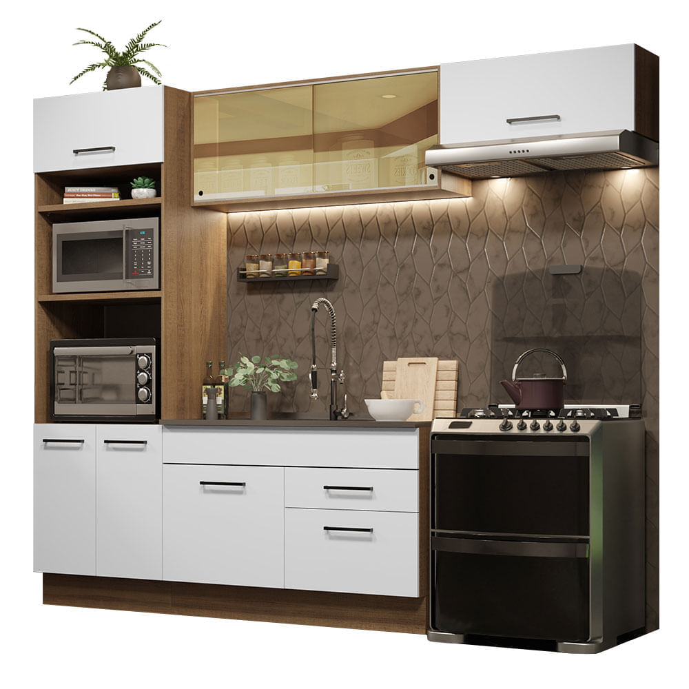 Mueble de Cocina Integral Agata 270 cm Marrón/Blanco 04 Mueble de Cocina Integral Agata 270 cm Marrón/Blanco 04