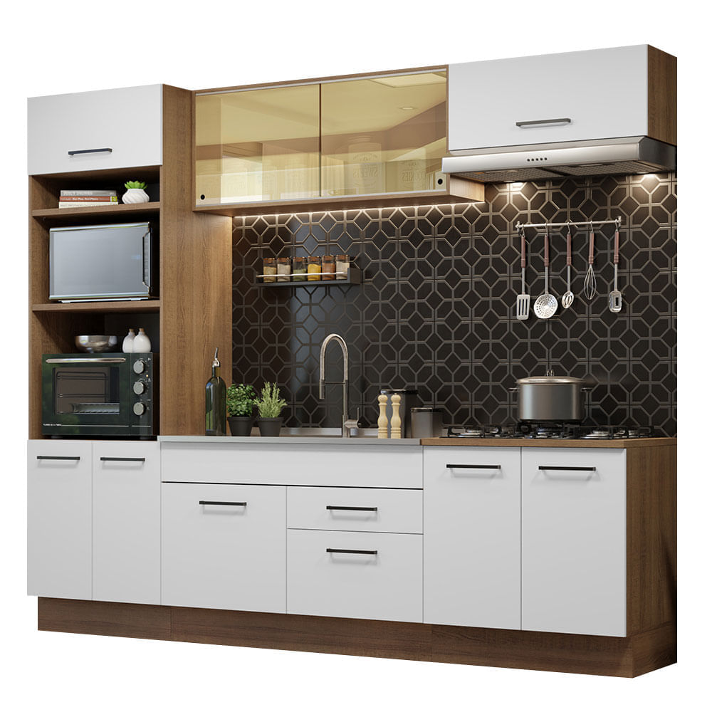 Mueble de Cocina Integral Agata 270 cm Marrón/Blanco 03 Mueble de Cocina Integral Agata 270 cm Marrón/Blanco 03
