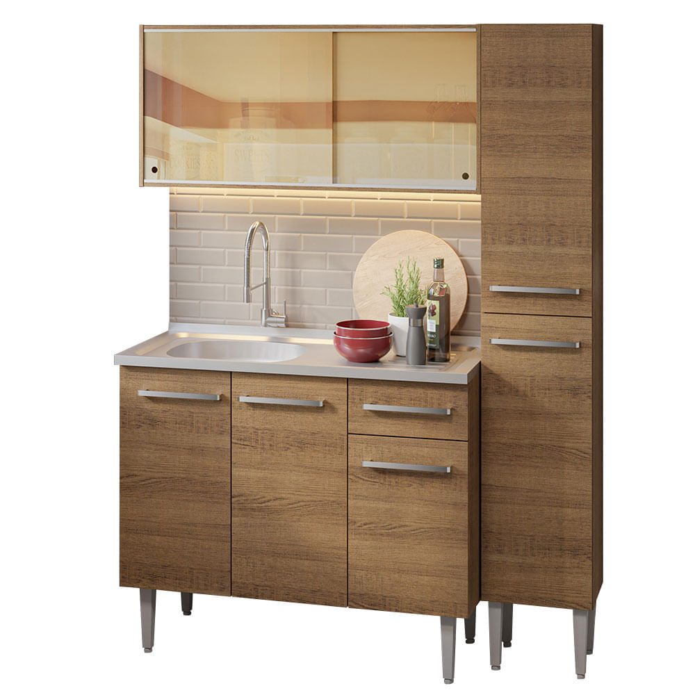 Mueble de Cocina Integral Emilly 137cm con Fregadero Marrón 08