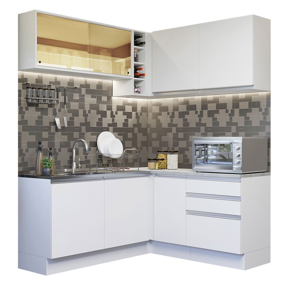 Mueble de Cocina Integral Esquinero Glamy 329 cm Blanco 02 Mueble de Cocina Integral Esquinero Glamy 329 cm Blanco 02