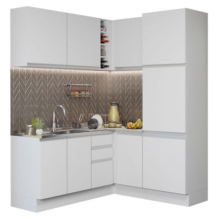 Mueble de Cocina Integral Esquinero Glamy 329 cm Blanco 01