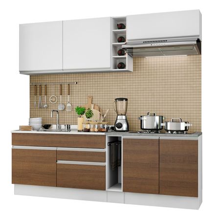 Mueble de Cocina Integral Parma 220 cm Blanco/Marrón/Blanco 03